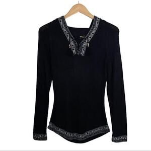 Alpaca Peruvian Black Sweater Hoodie Women’s Small Aztec Fringe Tassels Cozy